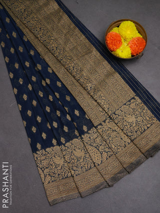 Banarasi semi crepe saree peacock blue with woven buttas and woven border
