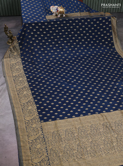 Banarasi semi crepe saree peacock blue with woven buttas and woven border