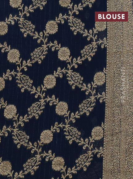 Banarasi semi crepe saree peacock blue with woven buttas and woven border