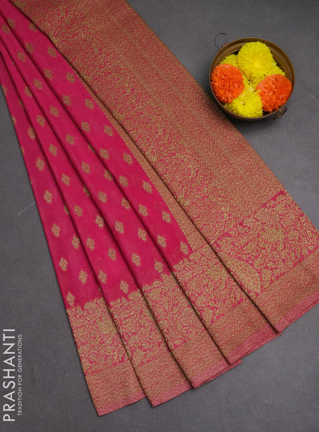 Banarasi semi crepe saree pink with woven buttas and woven border