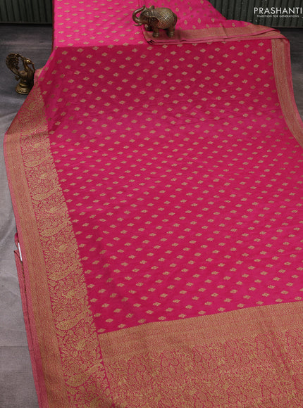 Banarasi semi crepe saree pink with woven buttas and woven border