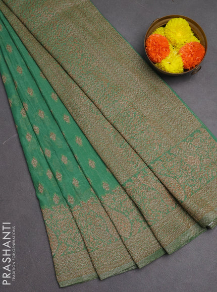 Banarasi semi crepe saree pastel green with woven buttas and woven border
