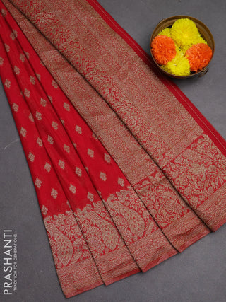 Banarasi semi crepe saree red with woven buttas and woven border