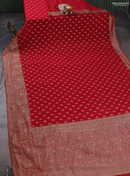 Banarasi semi crepe saree red with woven buttas and woven border