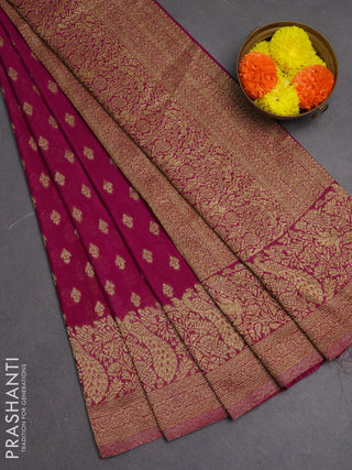 Banarasi semi crepe saree purple with woven buttas and woven border
