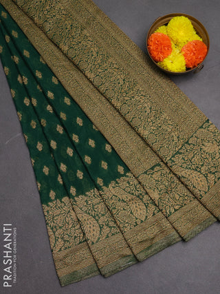 Banarasi semi crepe saree green with woven buttas and woven border