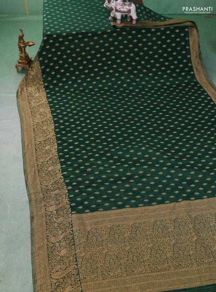 Banarasi semi crepe saree green with woven buttas and woven border