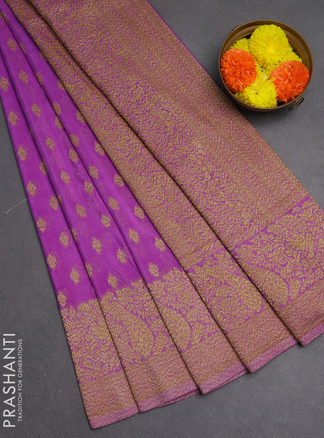 Banarasi semi crepe saree lavender with woven buttas and woven border