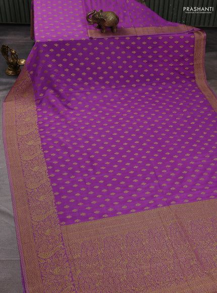 Banarasi semi crepe saree lavender with woven buttas and woven border