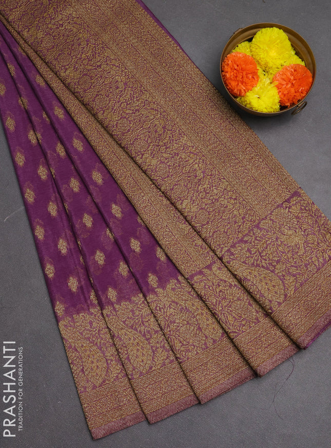 Banarasi semi crepe saree lavender with woven buttas and woven border