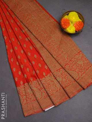 Banarasi semi crepe saree orange with woven buttas and woven border