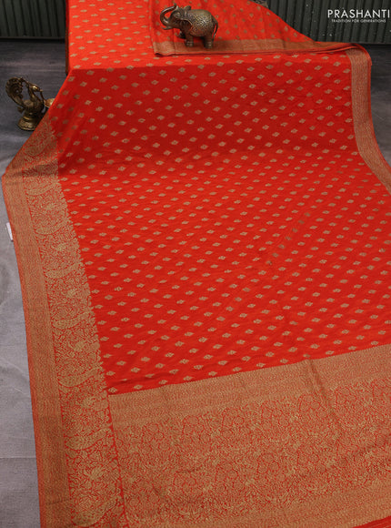 Banarasi semi crepe saree orange with woven buttas and woven border