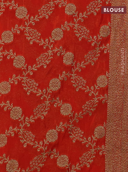 Banarasi semi crepe saree orange with woven buttas and woven border