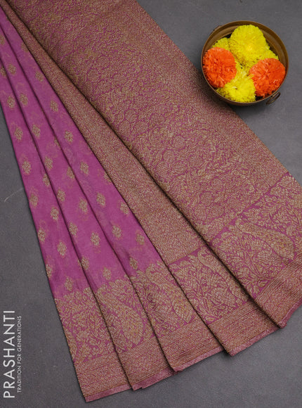 Banarasi semi crepe saree lavender with woven buttas and woven border