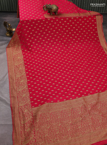 Banarasi semi crepe saree pink with woven buttas and woven border