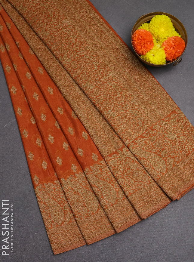 Banarasi semi crepe saree rustic orange with woven buttas and woven border