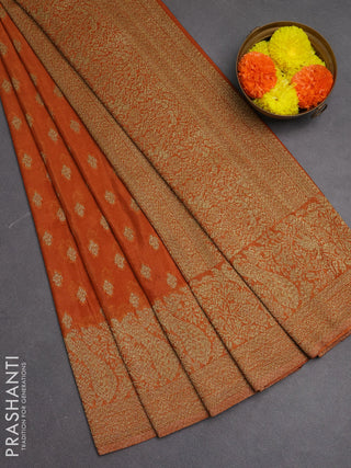 Banarasi semi crepe saree rustic orange with woven buttas and woven border