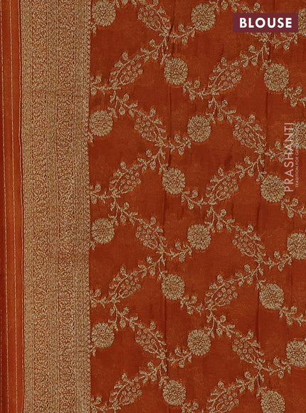 Banarasi semi crepe saree rustic orange with woven buttas and woven border