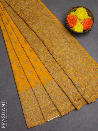 Banarasi semi crepe saree mango yellow with woven buttas and woven border