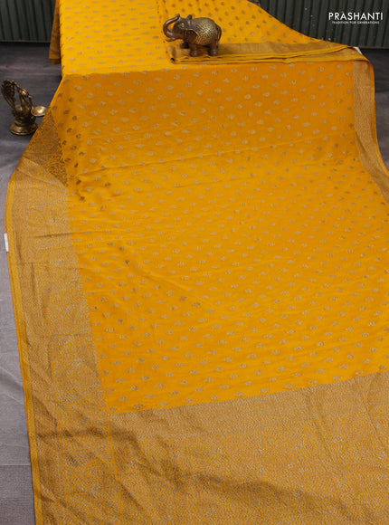 Banarasi semi crepe saree mango yellow with woven buttas and woven border