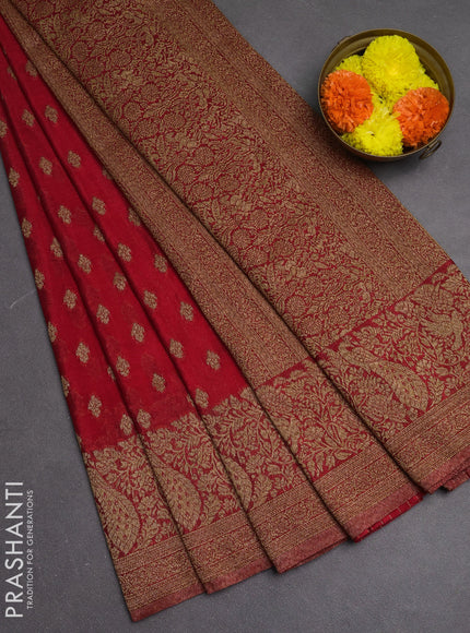 Banarasi semi crepe saree red with woven buttas and woven border