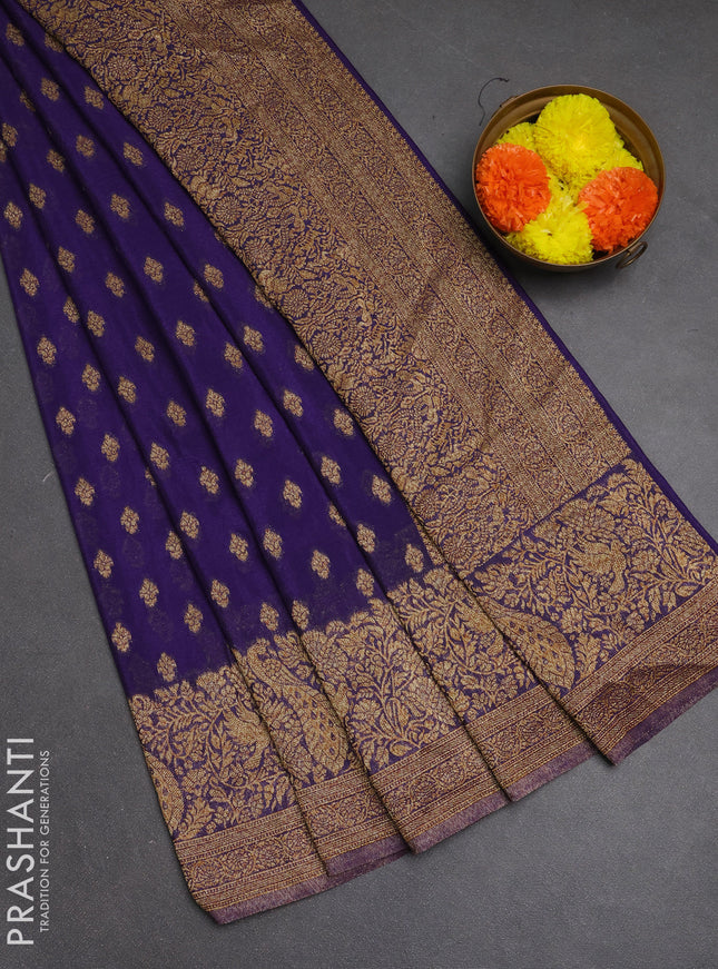 Banarasi semi crepe saree violet with woven buttas and woven border