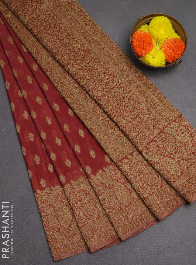 Banarasi semi crepe saree pastel maroon with woven buttas and woven border