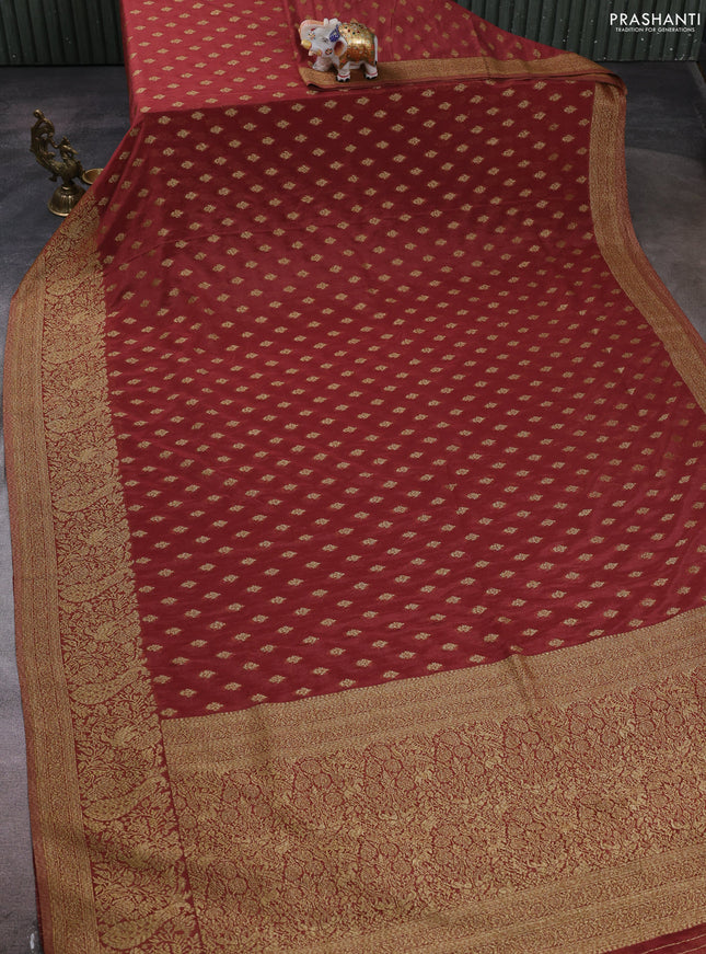 Banarasi semi crepe saree pastel maroon with woven buttas and woven border