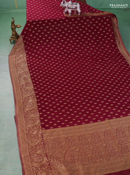 Banarasi semi crepe saree maroon with woven buttas and woven border