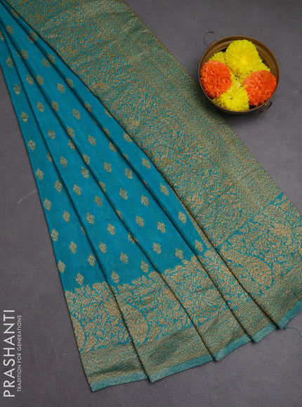 Banarasi semi crepe saree teal blue with woven buttas and woven border