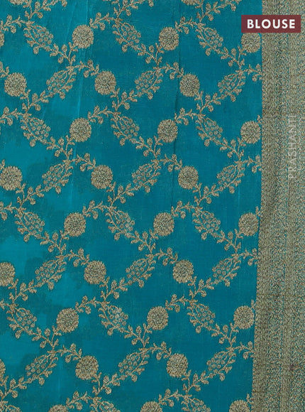 Banarasi semi crepe saree teal blue with woven buttas and woven border