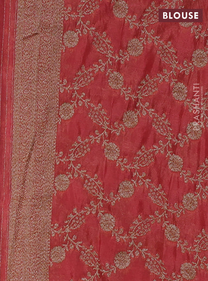 Banarasi semi crepe saree peach shade with woven buttas and woven border