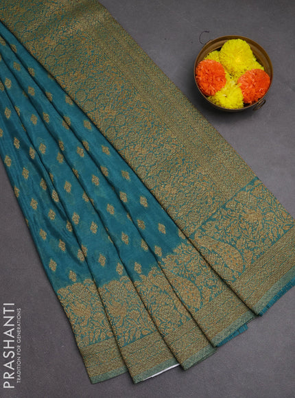 Banarasi semi crepe saree teal blue with woven buttas and woven border