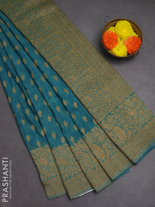 Banarasi semi crepe saree teal blue with woven buttas and woven border