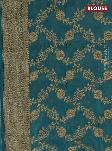 Banarasi semi crepe saree teal blue with woven buttas and woven border