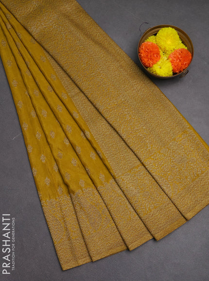 Banarasi semi crepe saree mustard yellow with woven buttas and woven border