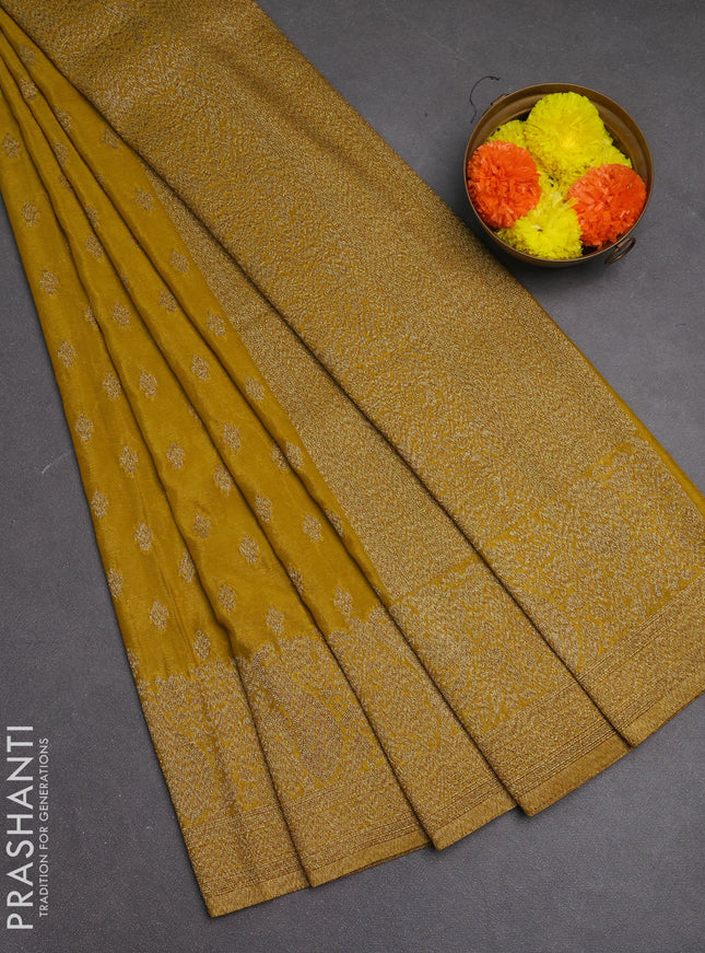 Banarasi semi crepe saree mustard yellow with woven buttas and woven border