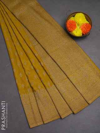 Banarasi semi crepe saree mustard yellow with woven buttas and woven border
