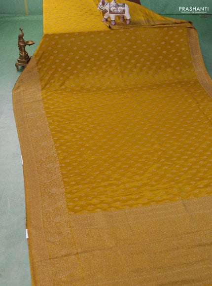 Banarasi semi crepe saree mustard yellow with woven buttas and woven border