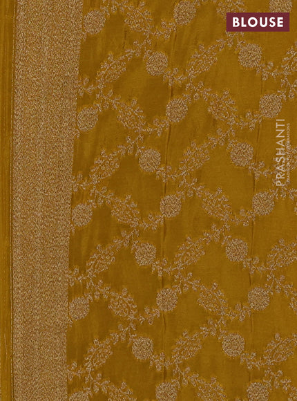 Banarasi semi crepe saree mustard yellow with woven buttas and woven border