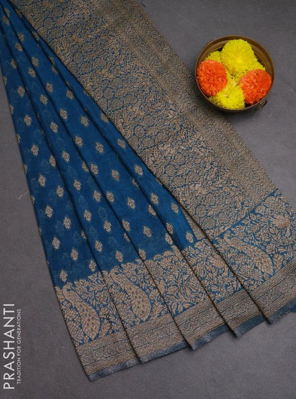 Banarasi semi crepe saree cs blue with woven buttas and woven border
