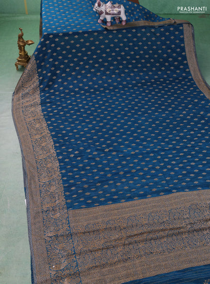 Banarasi semi crepe saree cs blue with woven buttas and woven border