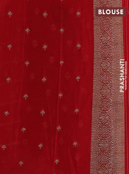 Banarasi semi crepe saree coffee brown and red with allover checks & buttas and woven border
