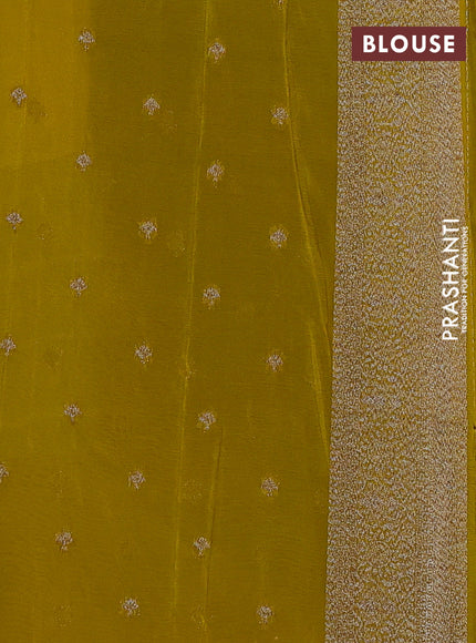 Banarasi semi crepe saree green and yellow with allover checks & buttas and woven border