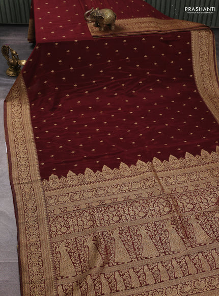 Banarasi semi crepe saree brown with woven buttas and woven border
