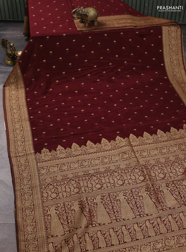 Banarasi semi crepe saree brown with woven buttas and woven border