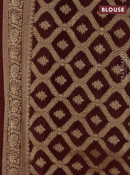 Banarasi semi crepe saree brown with woven buttas and woven border