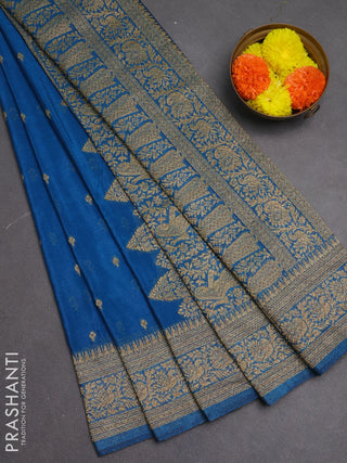 Banarasi semi crepe saree cs blue with woven buttas and woven border