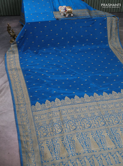 Banarasi semi crepe saree cs blue with woven buttas and woven border