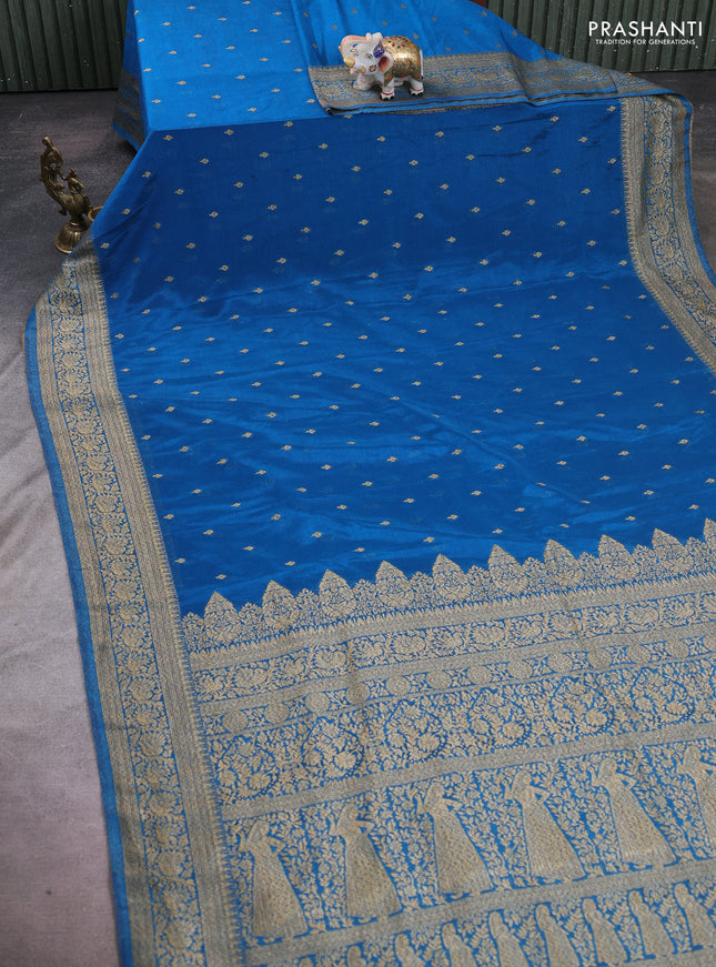 Banarasi semi crepe saree cs blue with woven buttas and woven border